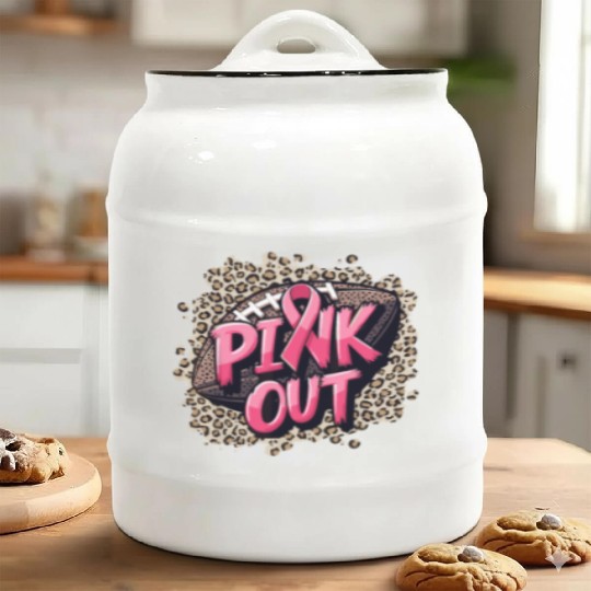 Pink Out Breast Cancer Football Coquette Bow Mom Ceramic Cookie Jars