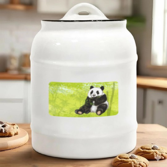 Cute panda bear with bamboo - design for kids Ceramic Cookie Jars