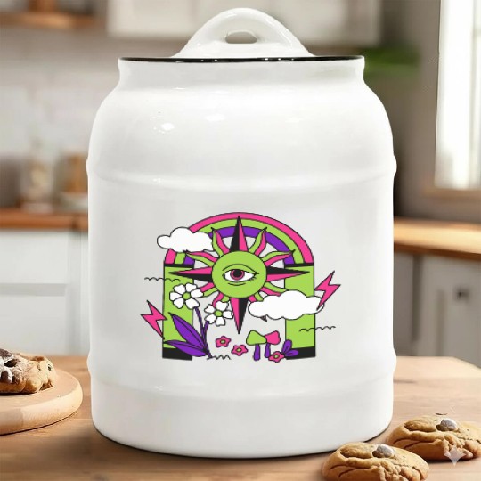 Pink ve Green Psychedelic I Need Space Ceramic Cookie Jars
