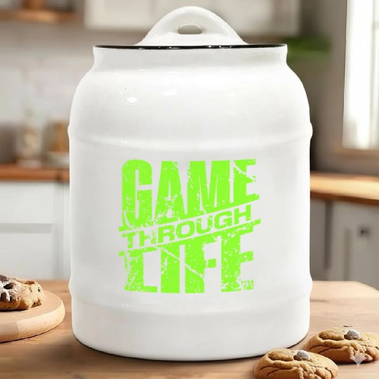 Game Through Life Neon Green Ceramic Cookie Jars