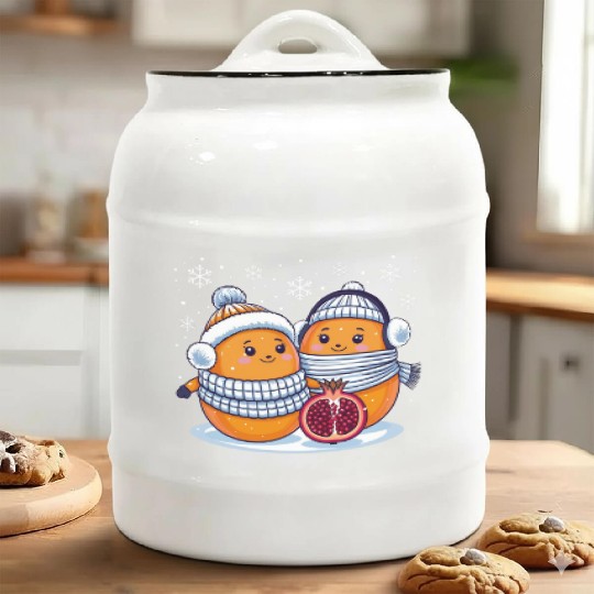 Cozy Winter Fruits: Oranges & Pomegranate Ceramic Cookie Jars