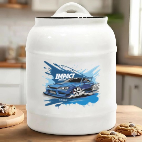 Japan D Initial Impact Blue JDM Street Racer Car Ceramic Cookie Jars