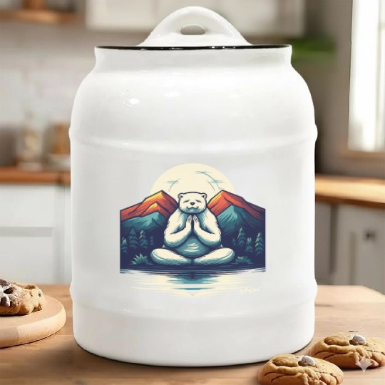 Polar Bear Meditating in Nature Ceramic Cookie Jars