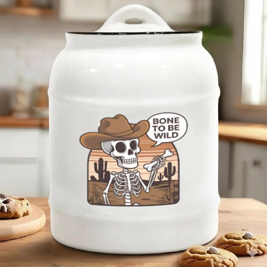 Bone to be Wild Funny Skeleton Wild West Ceramic Cookie Jars