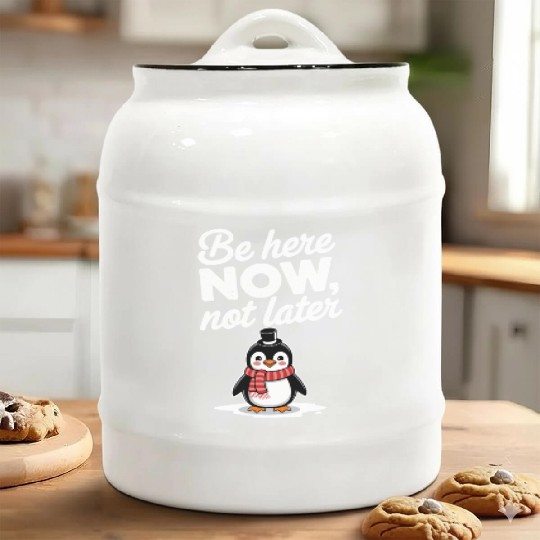 Be Here Now Mindfulness Penguin Message Ceramic Cookie Jars