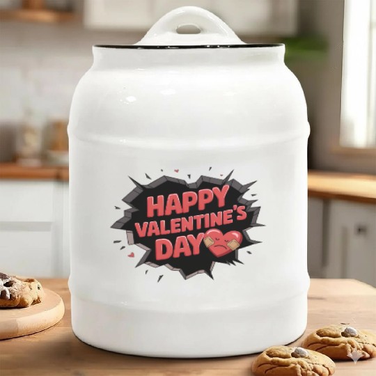 Injured Heart - Happy Valentine’s Day Twist Design Ceramic Cookie Jars
