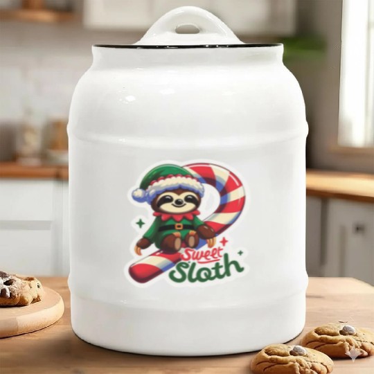 Adorable sloth dressed as an elf Ceramic Cookie Jars
