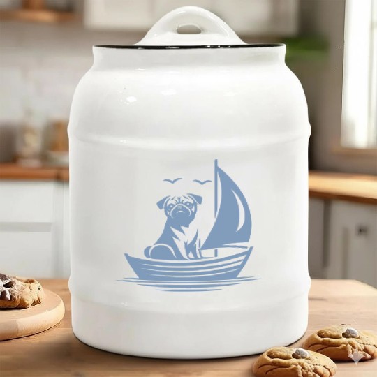 Pug silhouette sailboat minimalist Ceramic Cookie Jars