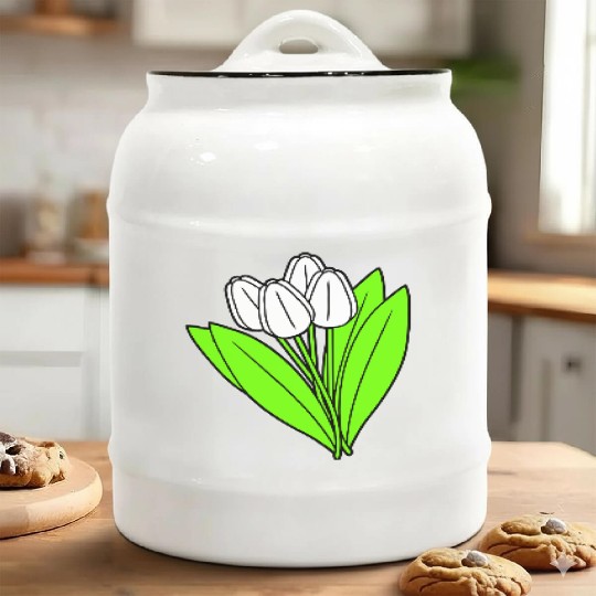White Tulips Bouquet Spring Summer Beauty Flowers Ceramic Cookie Jars