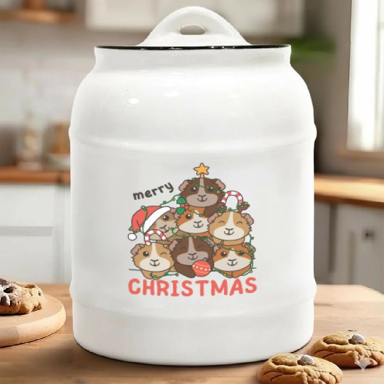 Guinea Pig Christmas Tree Merry Christmas Ceramic Cookie Jars
