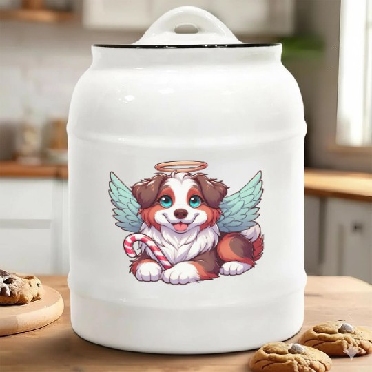 Cute Christmas Dog Australian Shepherd Ceramic Cookie Jars