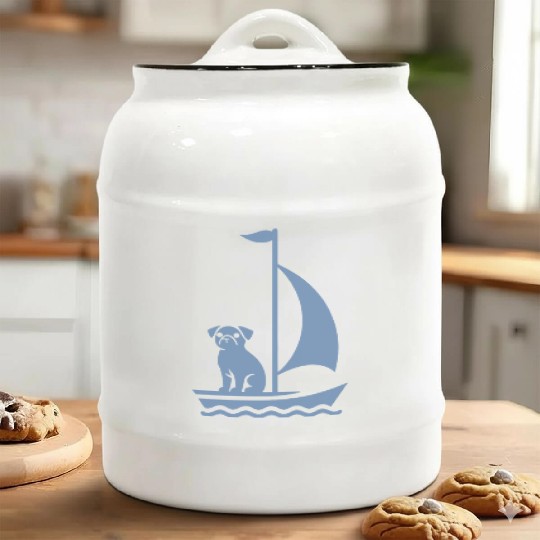 Pug in Boat Silhouette Sailing Minimalist Ceramic Cookie Jars