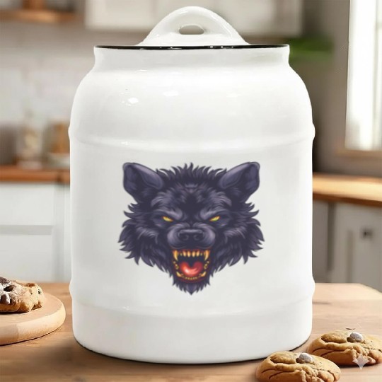 dark wolf face Ceramic Cookie Jars