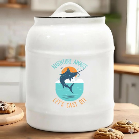 Adventure Awaits—Let's Cast Off Adventure Fishing Ceramic Cookie Jars