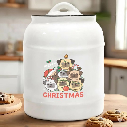 Pug Christmas Tree Merry Christmas Ceramic Cookie Jars