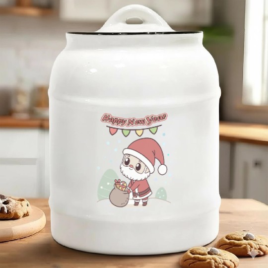 Chibi Santa Happy New Year Celebration Ceramic Cookie Jars