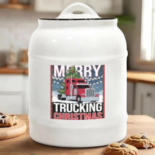 Merry Trucking Christmas Festive Semi-Truck Card Ceramic Cookie Jars