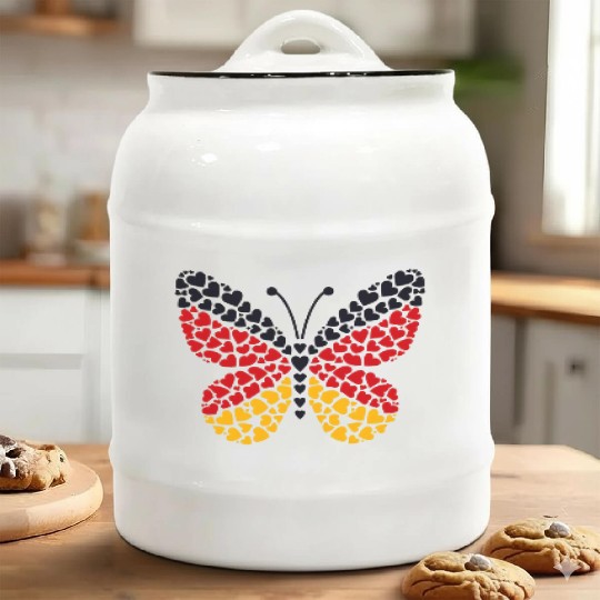 Cute butterfly hearts Germany flag football fan Ceramic Cookie Jars