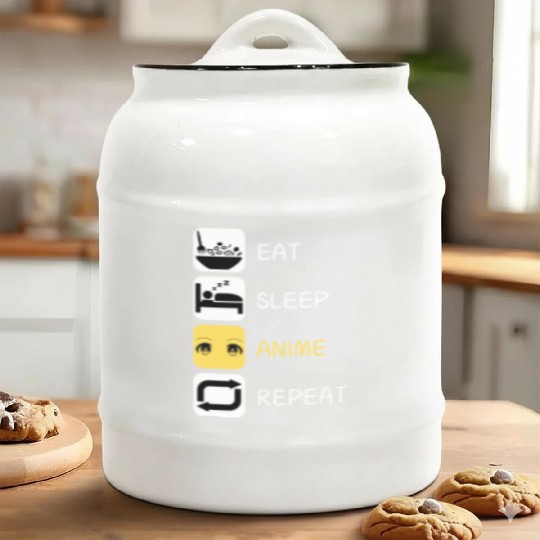 Eat Sleep Anime Repeat Japanese Culture Ceramic Cookie Jars