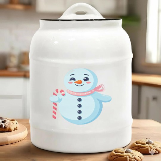 Whimsical Snowman with Candy Cane Ceramic Cookie Jars