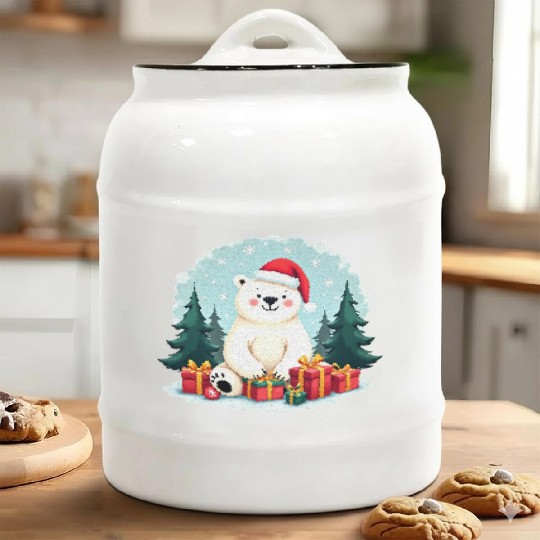 Adorable Polar Bear in Santa Hat Ceramic Cookie Jars