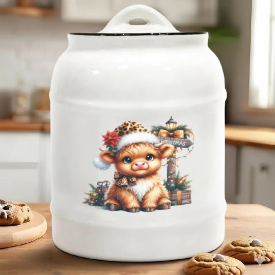 Christmas Merry Christmas For Gift Highland Cow Ceramic Cookie Jars