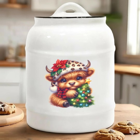 Christmas Merry Christmas For Gift Highland Cow Ceramic Cookie Jars