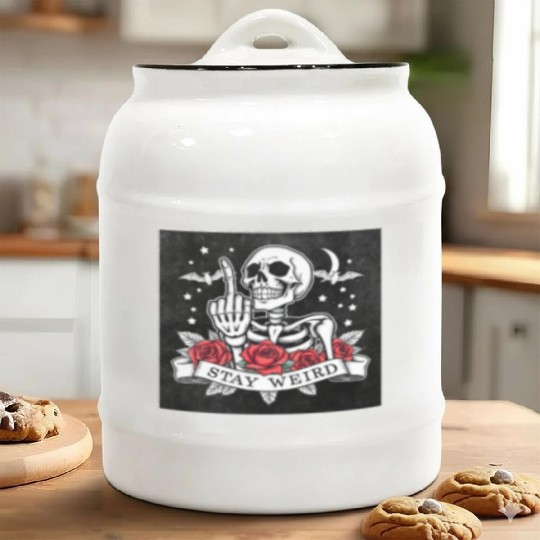 Stay weird skeleton middle finger Ceramic Cookie Jars
