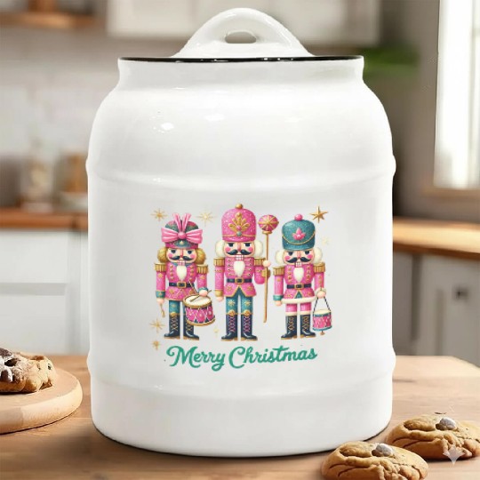 Glitter Nutcracker Friends, Merry Christmas Ceramic Cookie Jars
