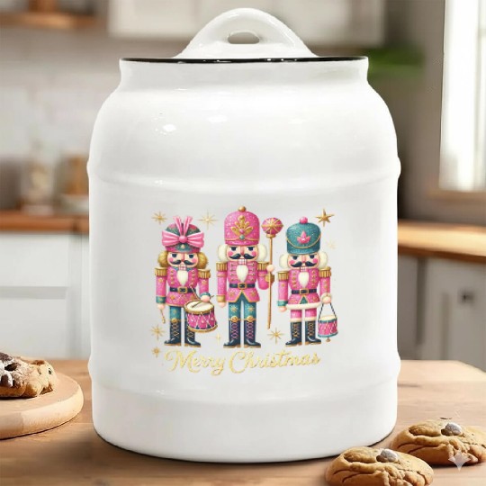 Glitter Nutcracker Friends, Merry Christmas Ceramic Cookie Jars