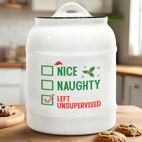 Left Unsupervised Christmas Checklist Ceramic Cookie Jars