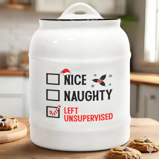 Left Unsupervised Christmas Checklist Ceramic Cookie Jars