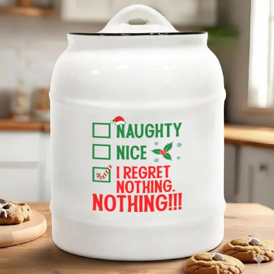 Naughty, Nice, No Regrets Christmas Ceramic Cookie Jars