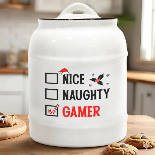 Nice Naughty Gamer Christmas Ceramic Cookie Jars
