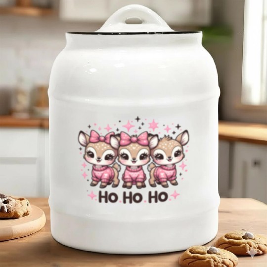 Ho Ho Ho Christmas Cute Baby Deer Ceramic Cookie Jars