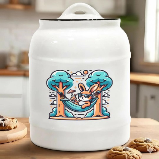 Sunny Day Chill Bunny Relaxing in Hammock Ceramic Cookie Jars