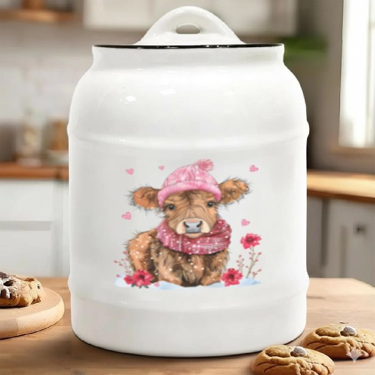 Cute Highland Cow Valentines Day Ceramic Cookie Jars