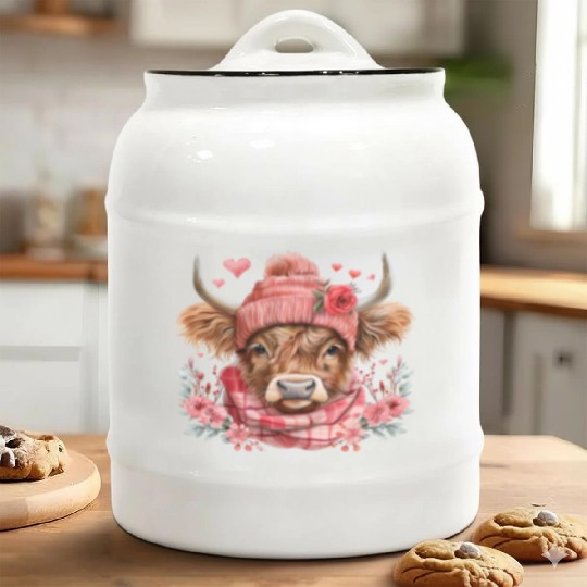 Cute Highland Cow Valentines Day Ceramic Cookie Jars