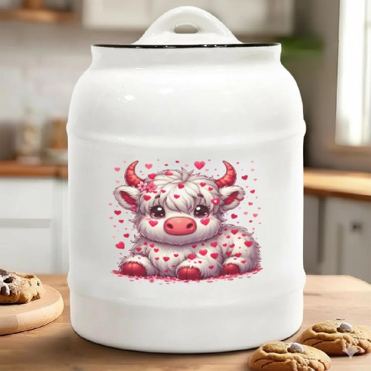 Cute cartoon valentines highland cow Ceramic Cookie Jars