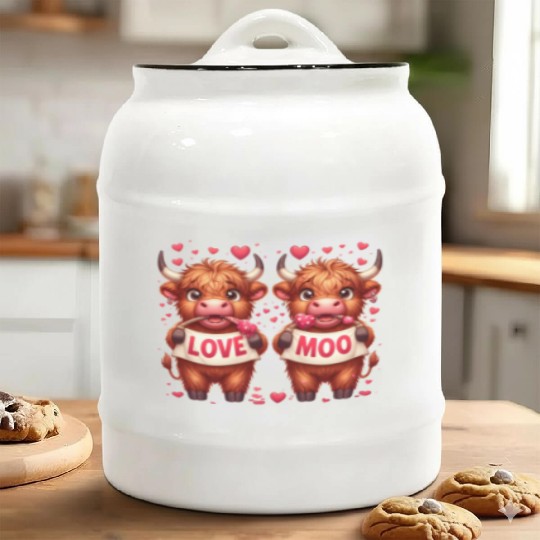 Cute cartoon valentines highland cow Ceramic Cookie Jars