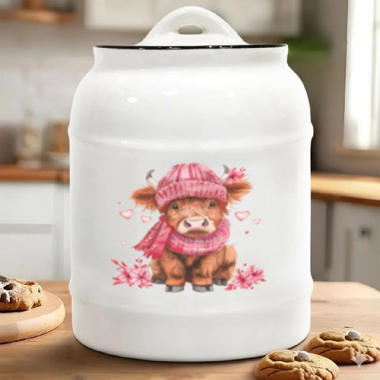 Cute Highland Cow Valentines Day Ceramic Cookie Jars