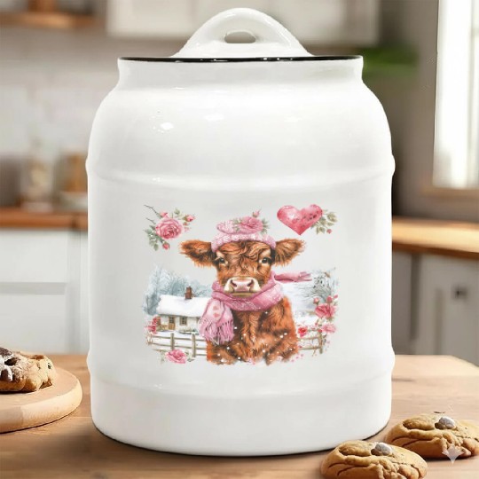Cute Highland Cow Valentines Day Ceramic Cookie Jars
