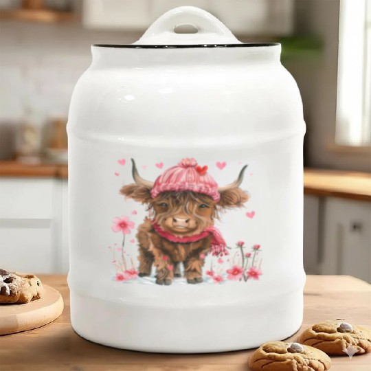 Cute Highland Cow Valentines Day Ceramic Cookie Jars