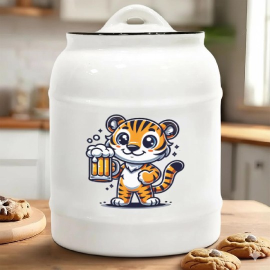 Cute Tiger Drinking Beer Ceramic Cookie Jars