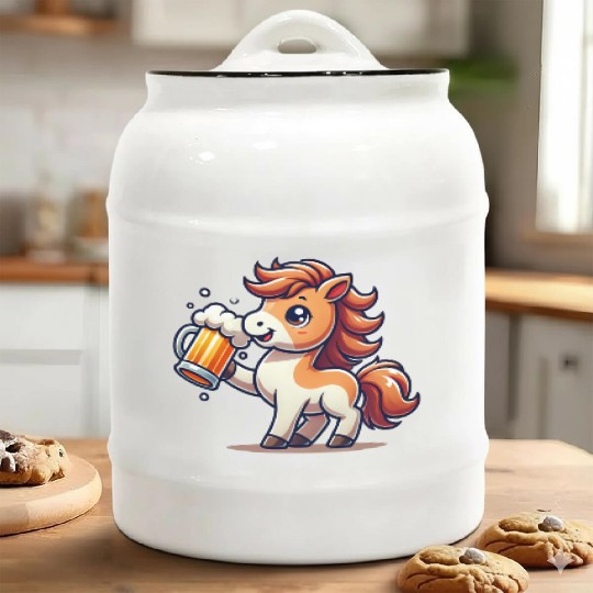 Cute Pony Drinking Beer 3 Ceramic Cookie Jars