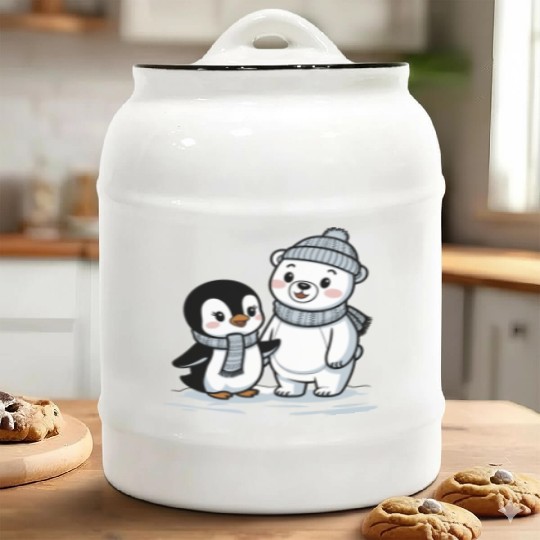 Penguin and Polar Bear Friends Ceramic Cookie Jars