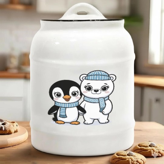 Happy Penguin and Polar Bear Best Friends Ceramic Cookie Jars