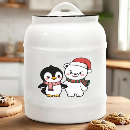 Santa Polar Bear and Penguin Friends Ceramic Cookie Jars