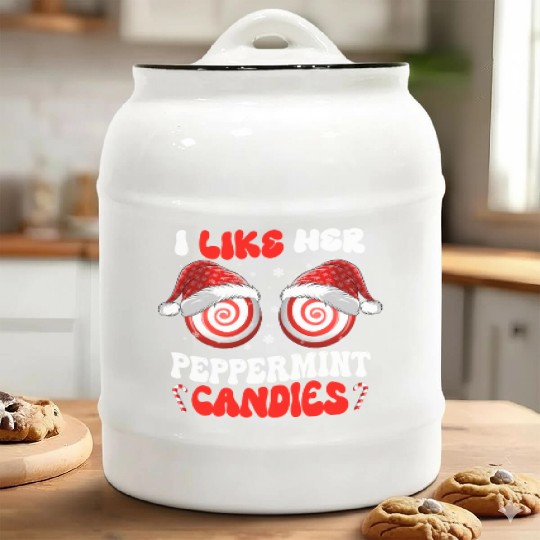 I Like Her Peppermint Candies Couples Christmas Ceramic Cookie Jars