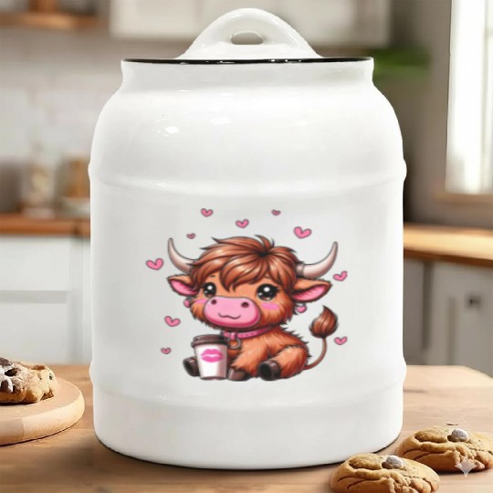 Highland Cow Valentines Ceramic Cookie Jars